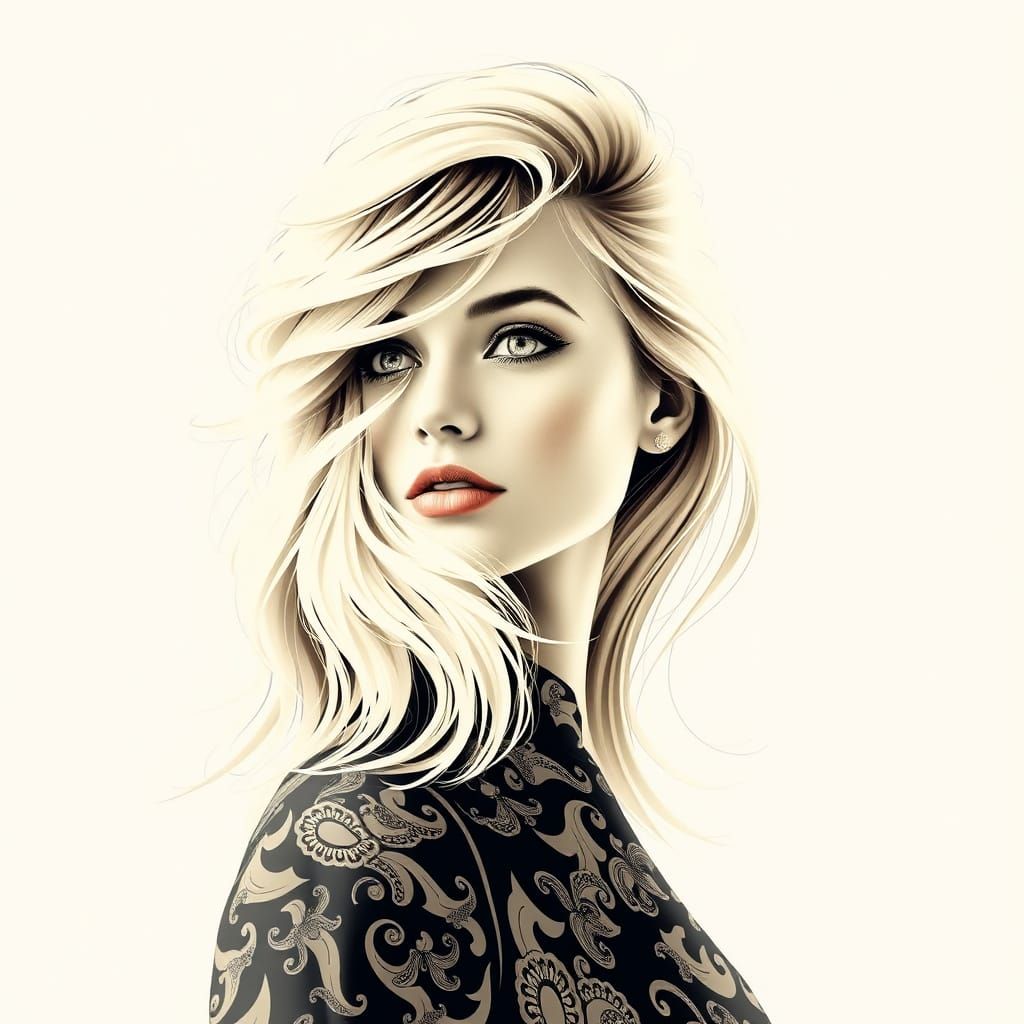 Blonde Woman in 1970s Style with Fractal Design