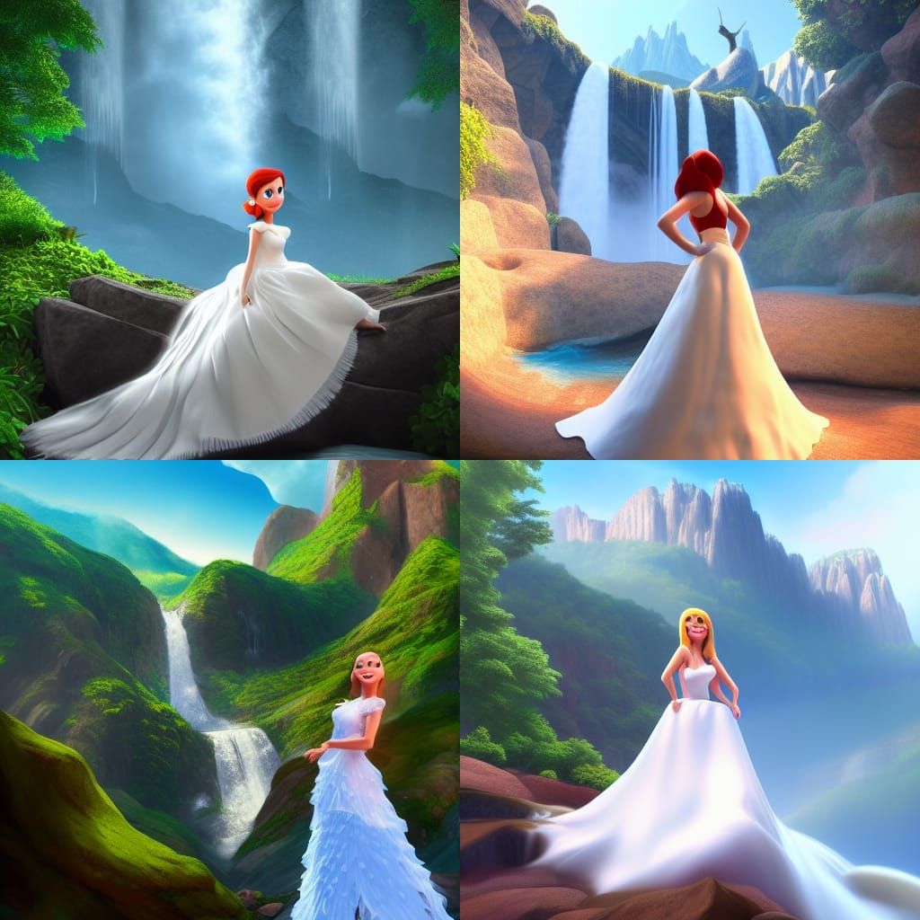 Woman at Waterfall: 3D Digital Art