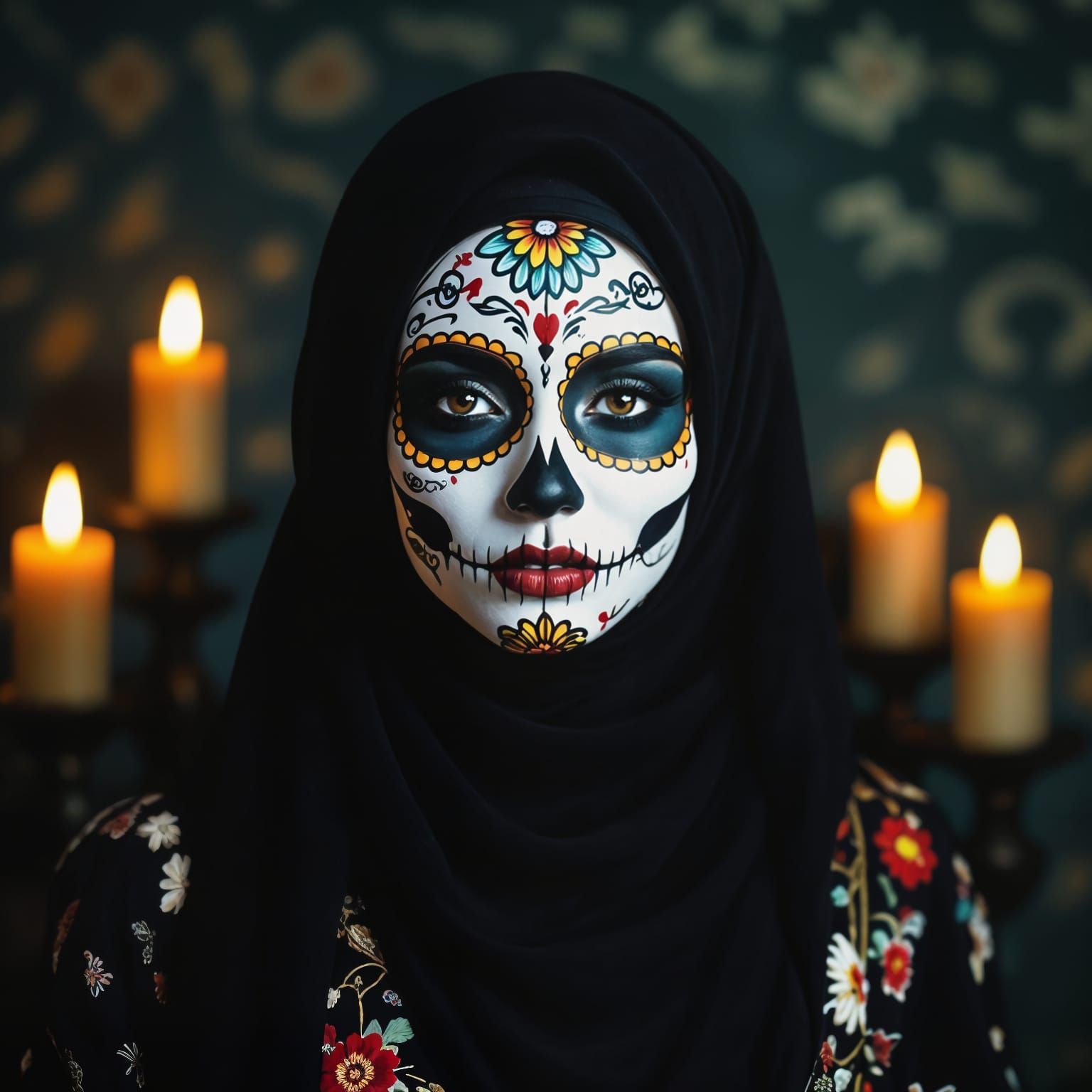 Catrina Wearing Hijab in Candlelit Studio Portrait
