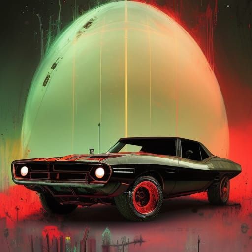 Steampunk Sci-Fi Muscle Car in Horror Ink Art Style