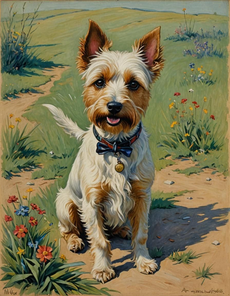 Adorable Terrier Portrait in Oil Pastel Style