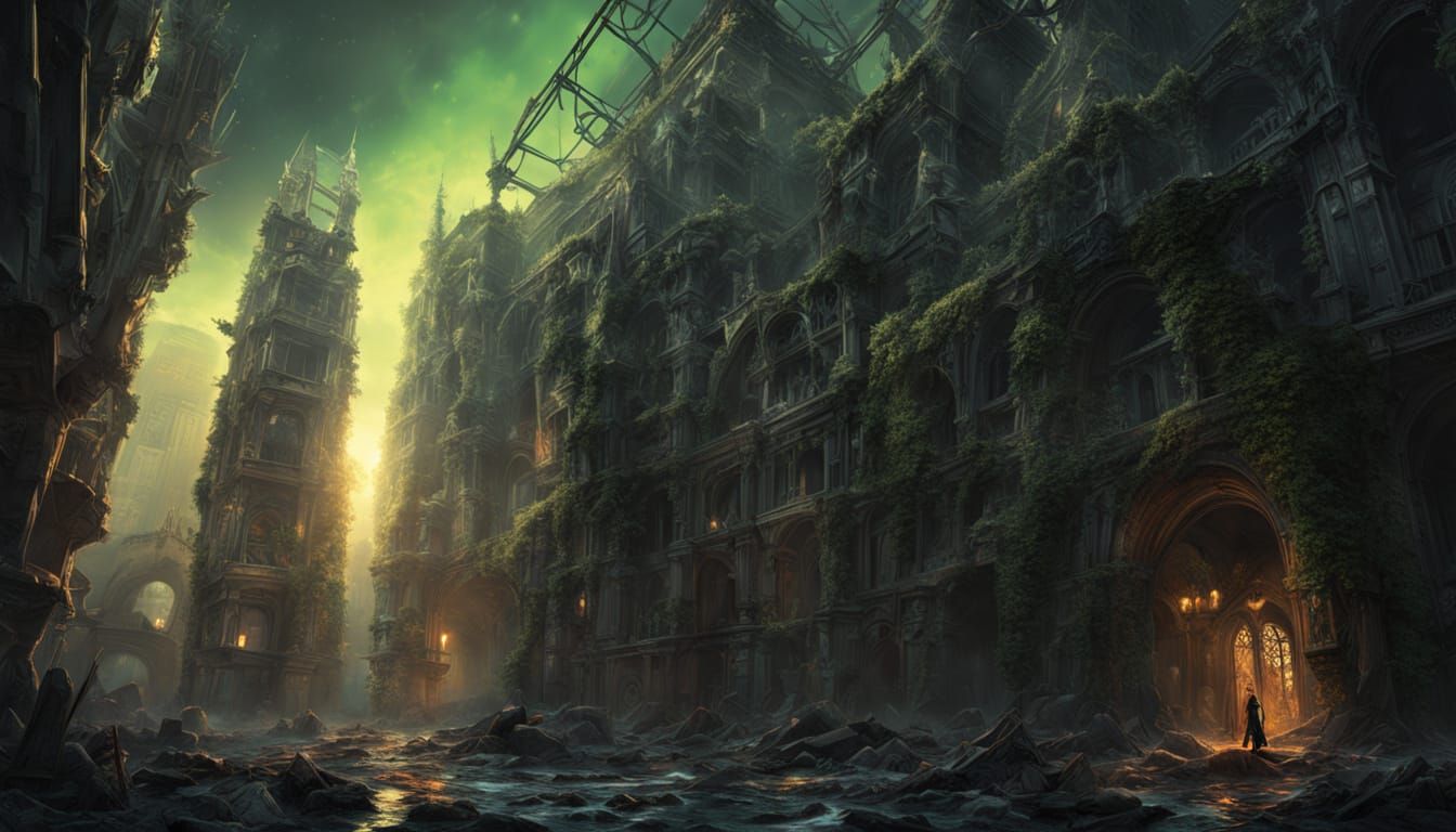 Post-Apocalyptic City Reclaimed by Nature: Gothic Art