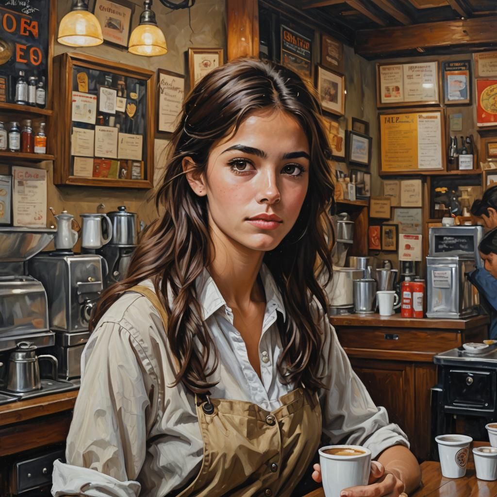 Coffee Shop Brunette: Oil Painting Portrait