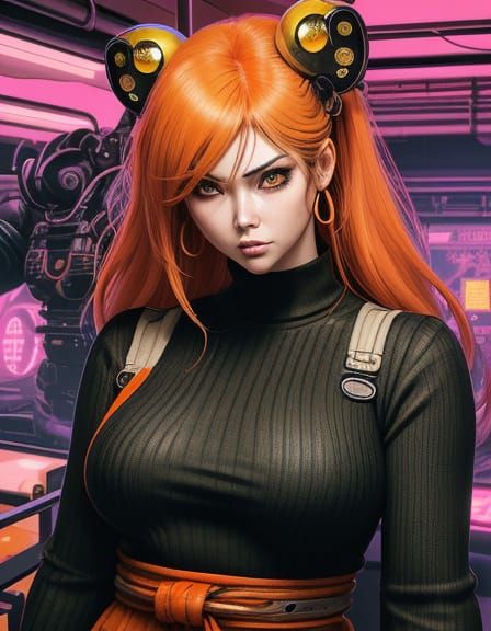 Sensual Anime Portrait in Cyberpunk Style