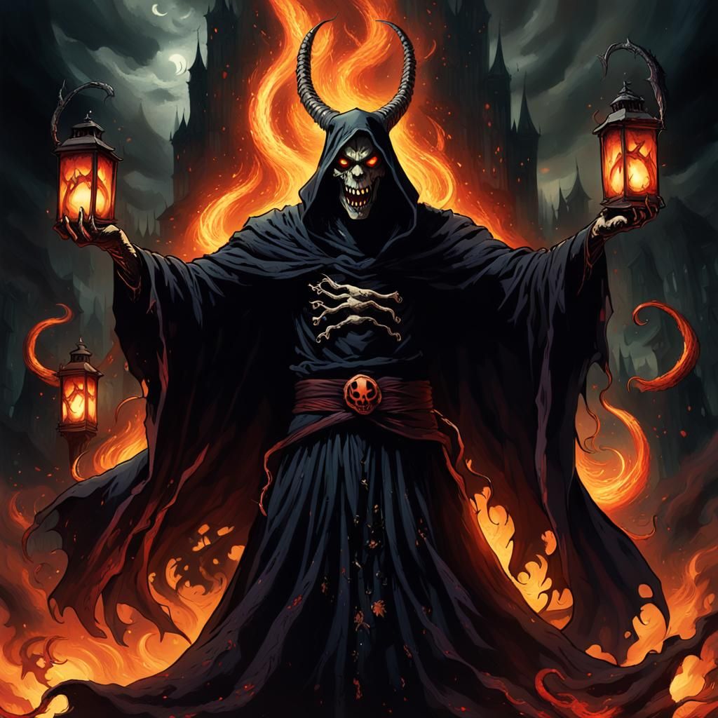 Towering Demonic Figure in a Nightmarish Abyss