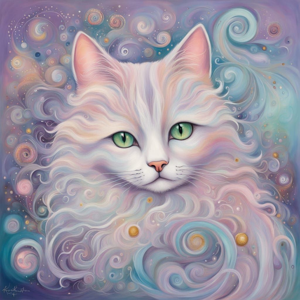 Whimsical Pastel Cat in Dreamy Watercolour World