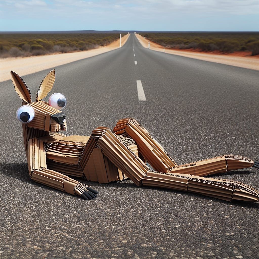 Cardboard Kangaroo Road Sculpture with Googly Eyes