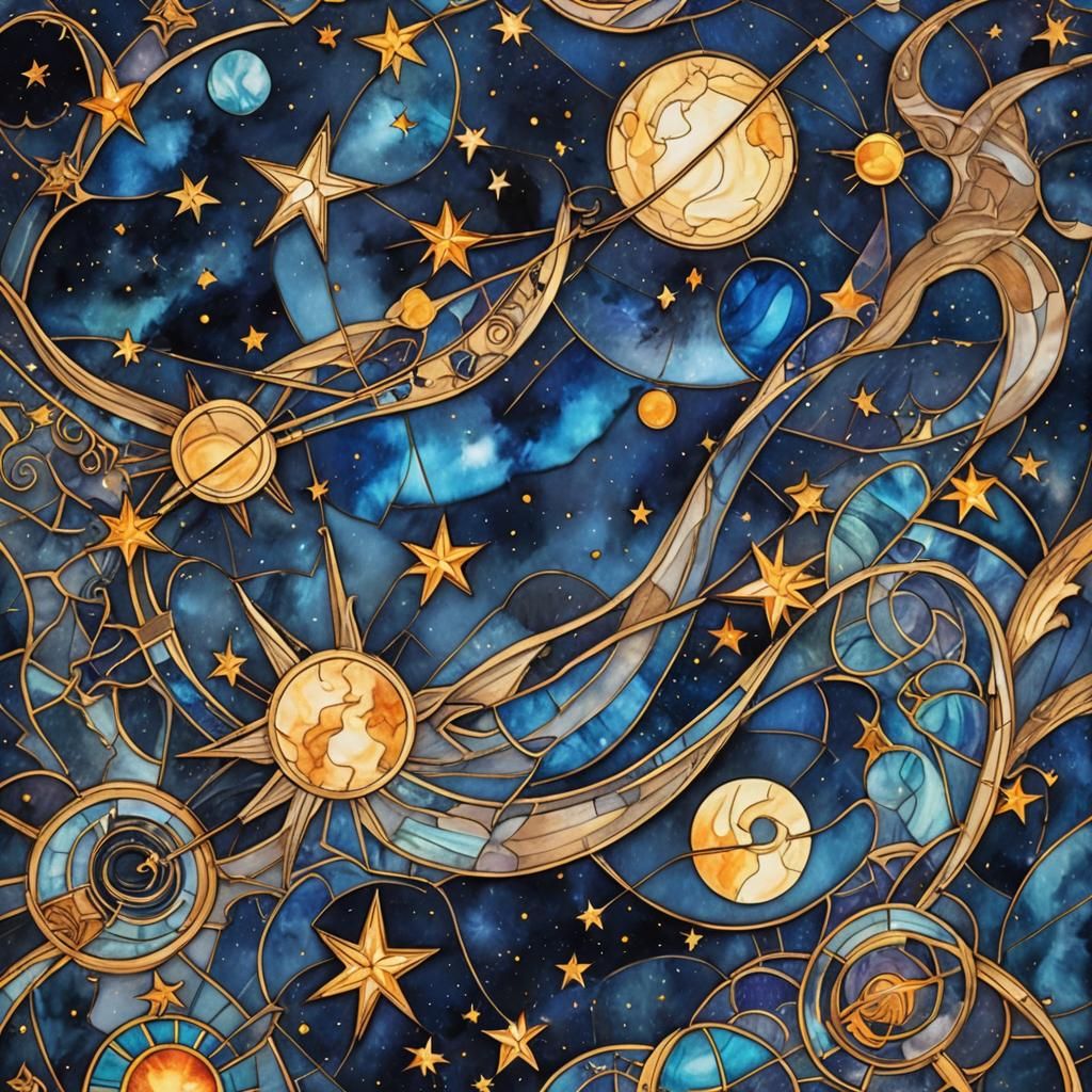 Sapphire Night Sky Stained Glass Art