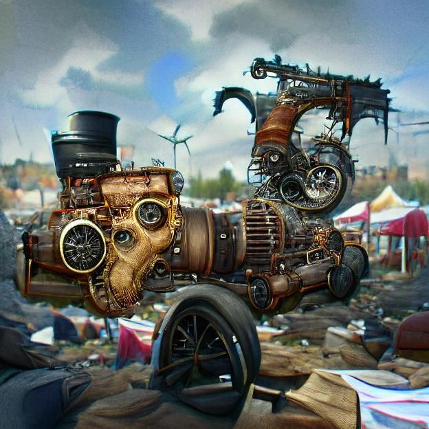 Sinister Steampunk Engine in Junkyard