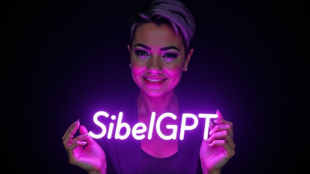 Confident Woman Embracing Futuristic Neon Significance