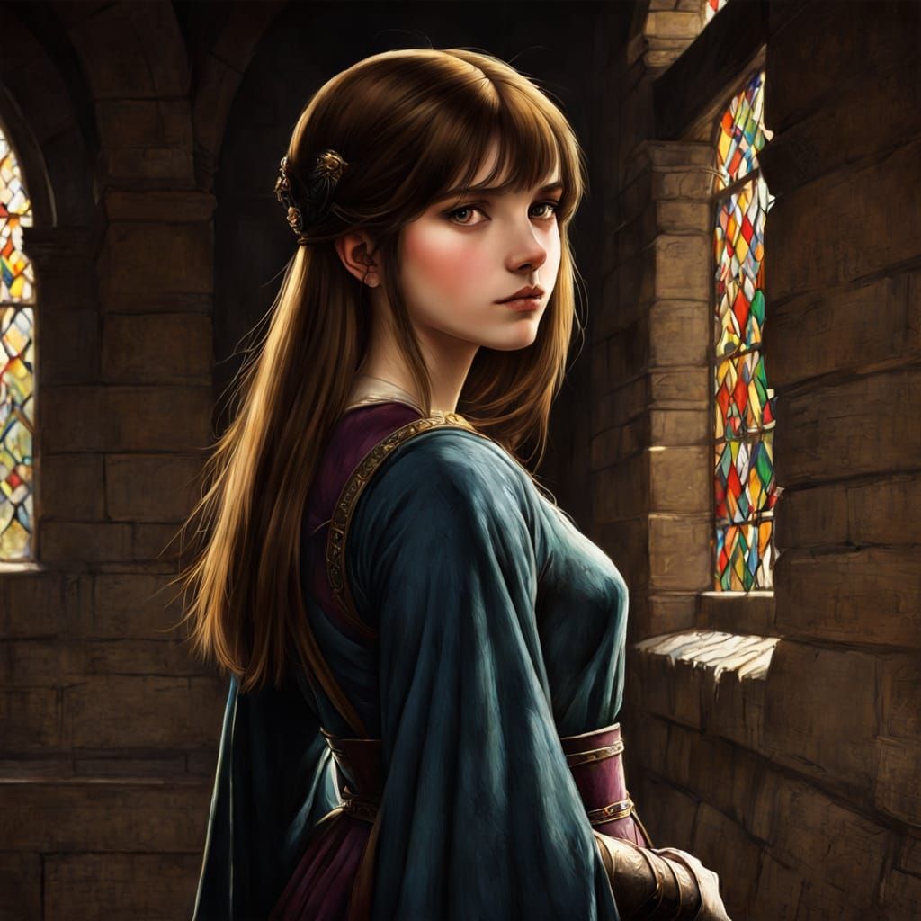 Medieval Girl in Chiaroscuro Lighting