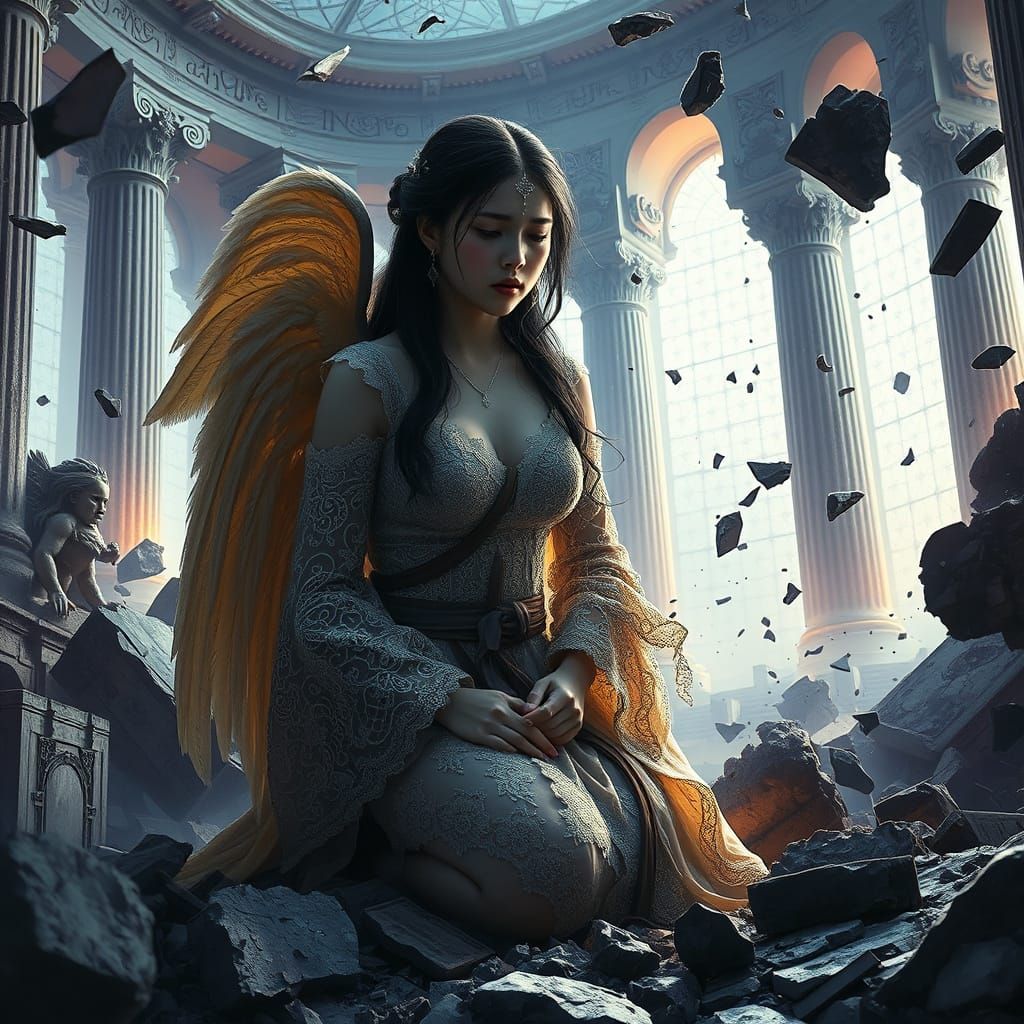 Mongolian Angel in Ruined French Architecture