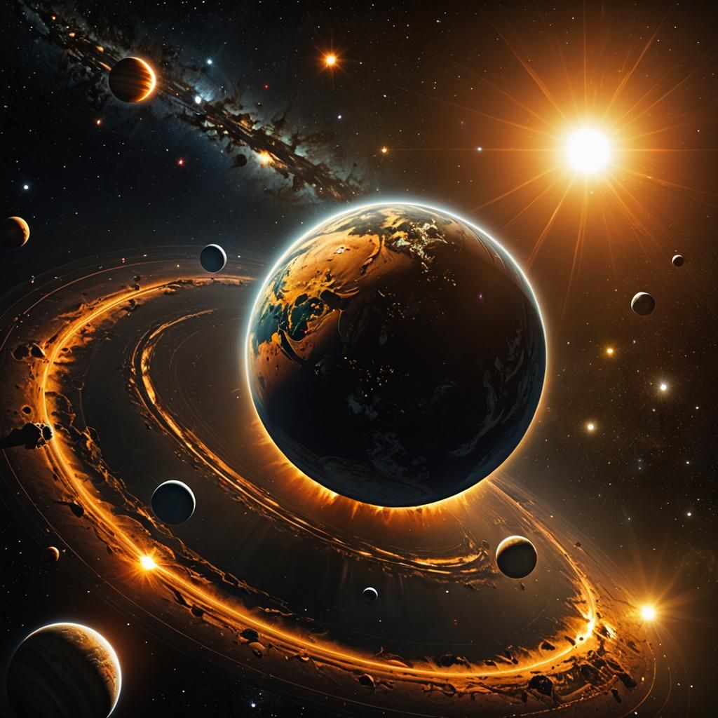 Sunlit Planet in a Vibrant Solar System