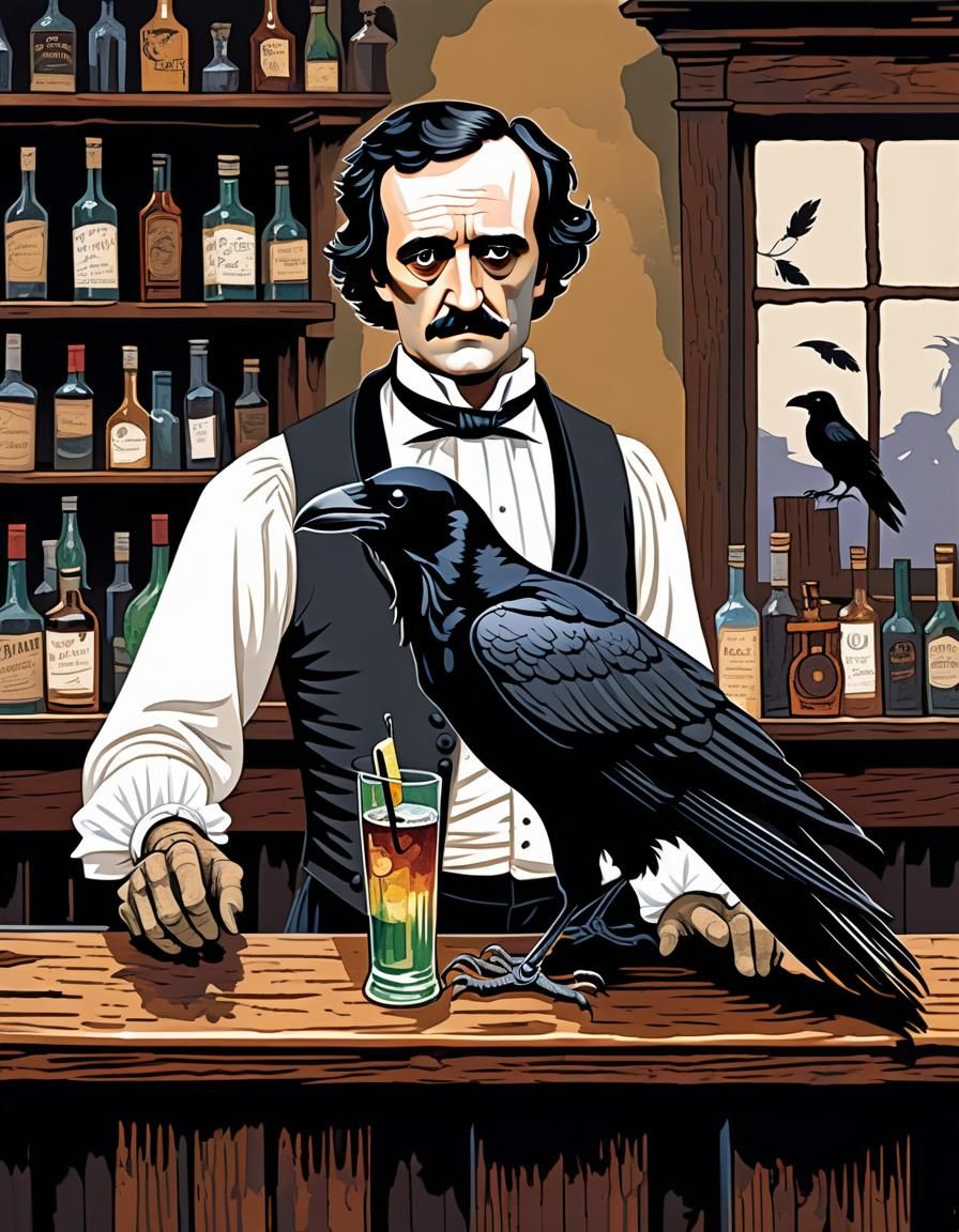 Post-Impressionist Bartender with Crow