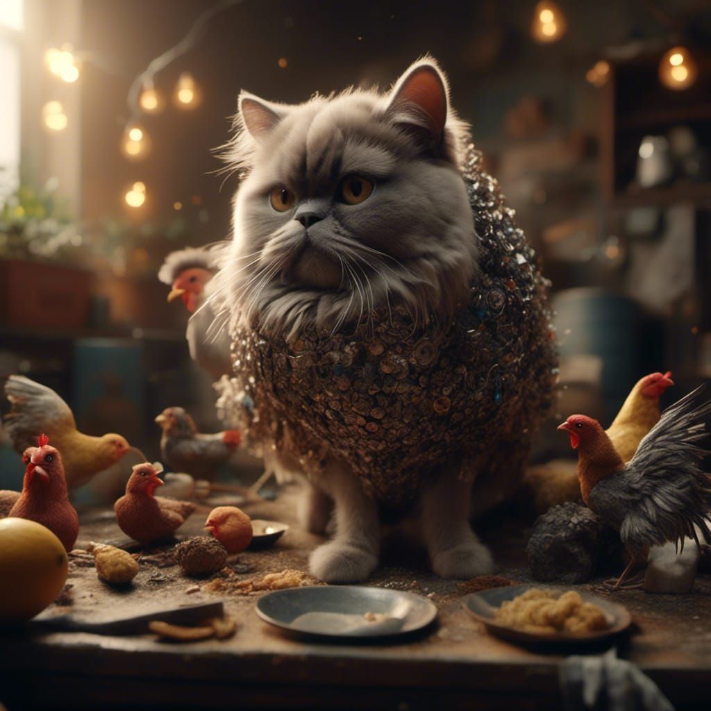 Hyperrealistic Chicken, Cat, and Dog Portrait