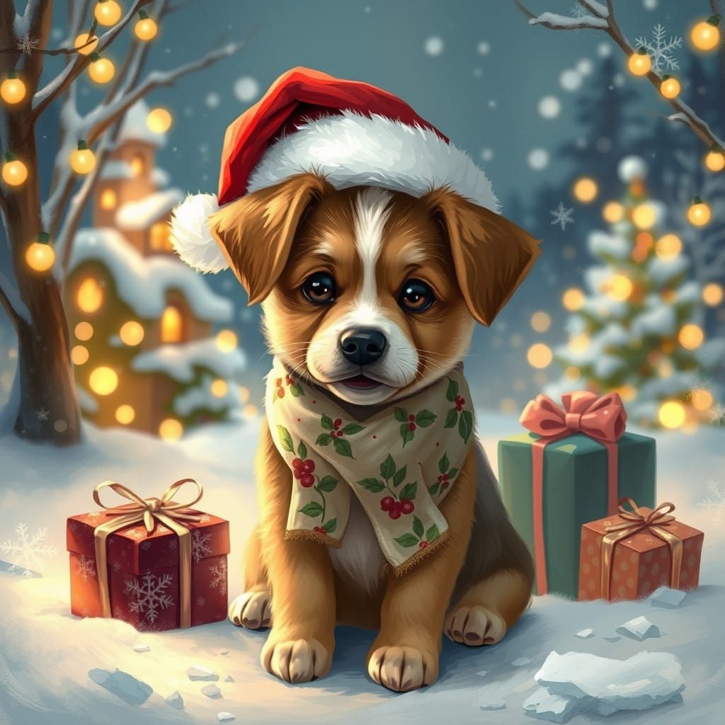 Whimsical Winter Wonderland with Christmas Dog