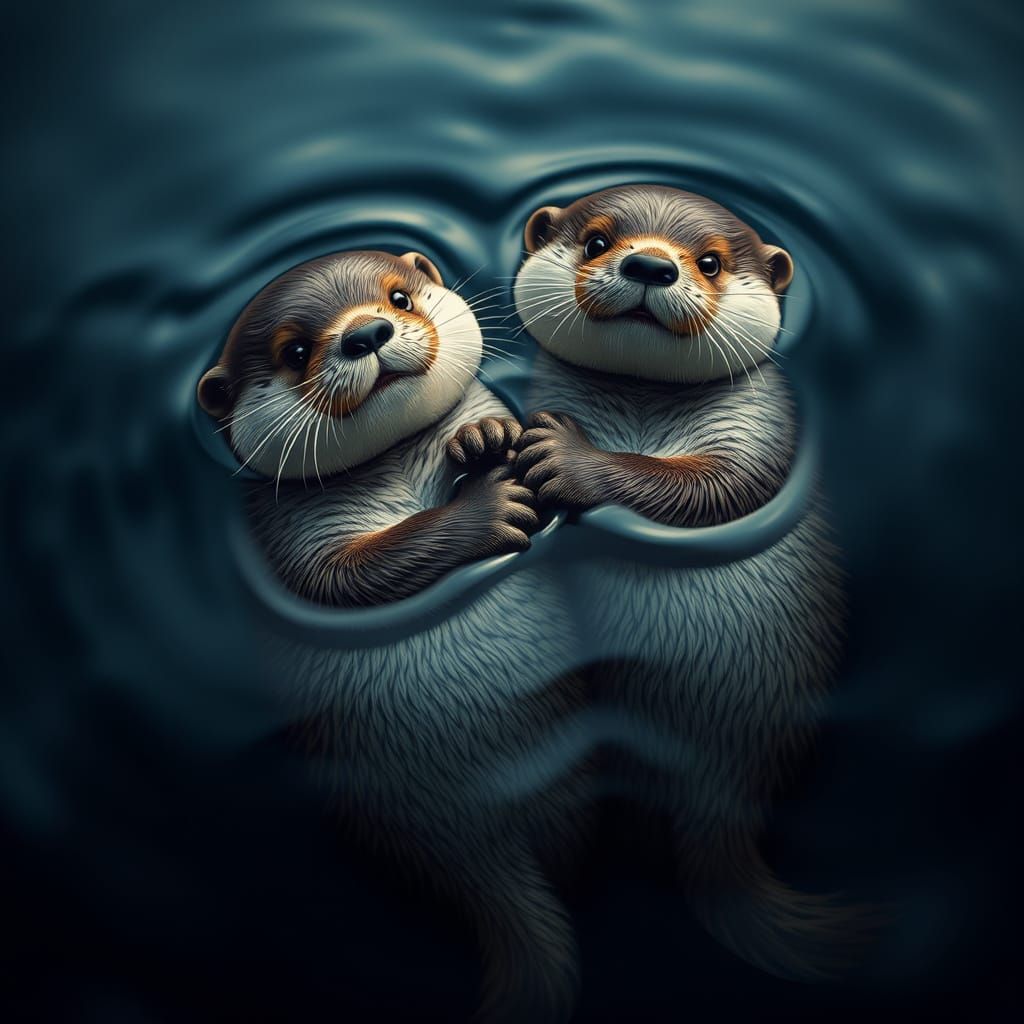 Otters Embracing in a Serene Ocean Scene