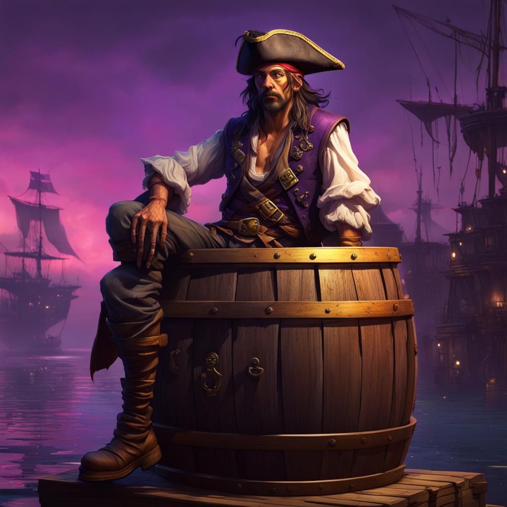 Pirate on Barrel in Dark Fantasy Style