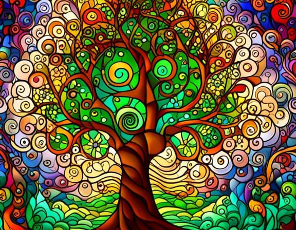 Stained Glass Great Tree of Magical Imagination