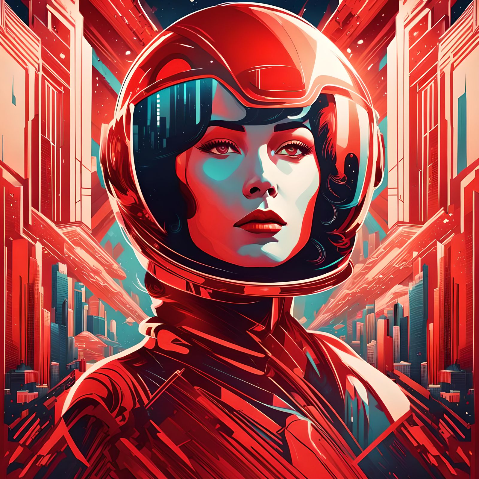 Futuristic Space Woman in Art Deco Style