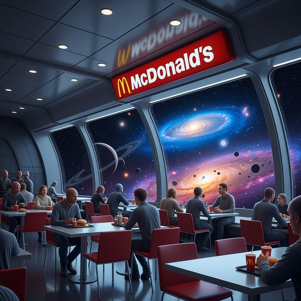 Futuristic McDonald's in Spaceship with Galaxy View