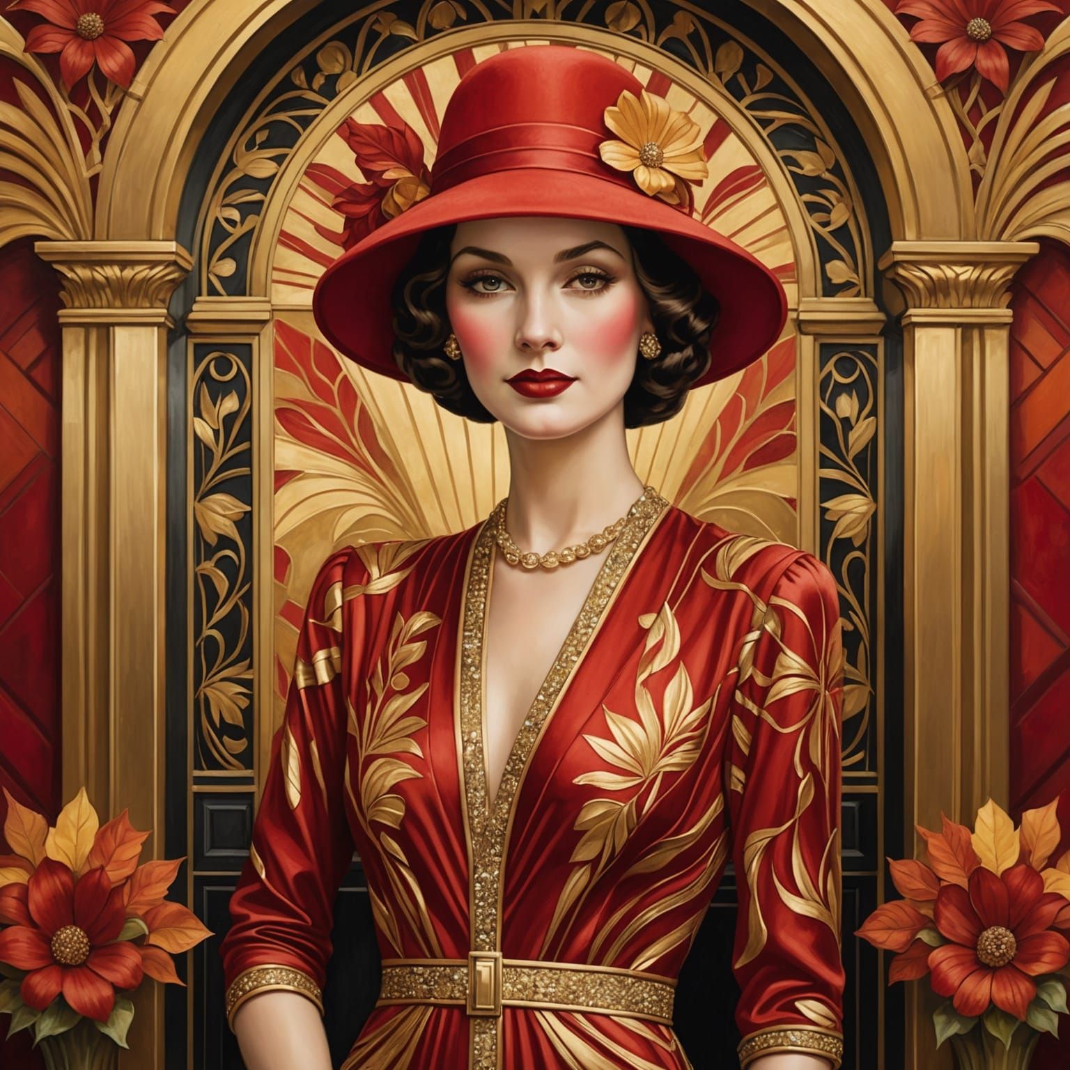 Elegant Art Deco Woman in Autumnal Splendor