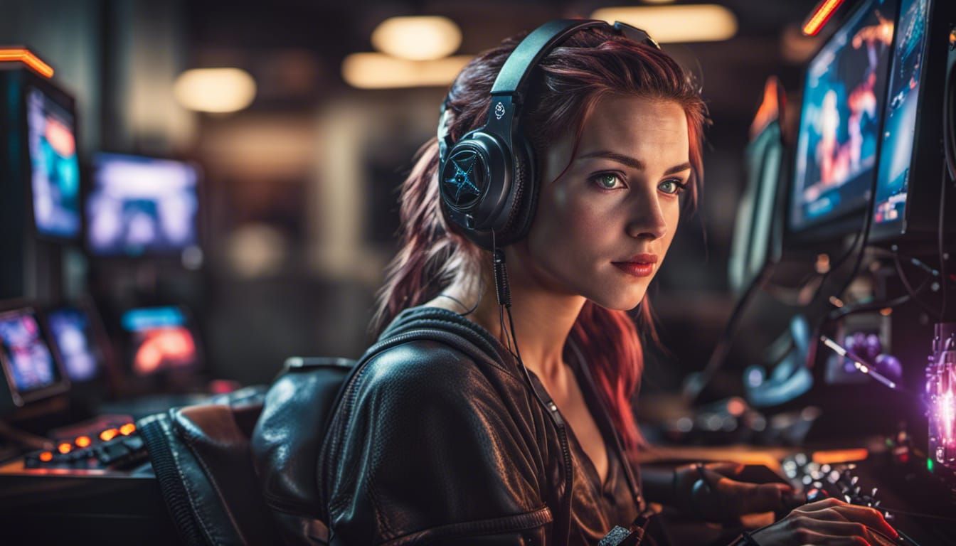 Hyperrealistic Portrait of a Gorgeous Gamer Woman