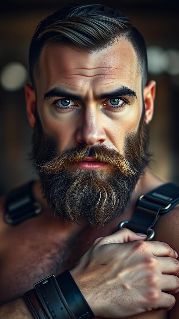 High-Contrast Portrait of Muscular Man in X Harness