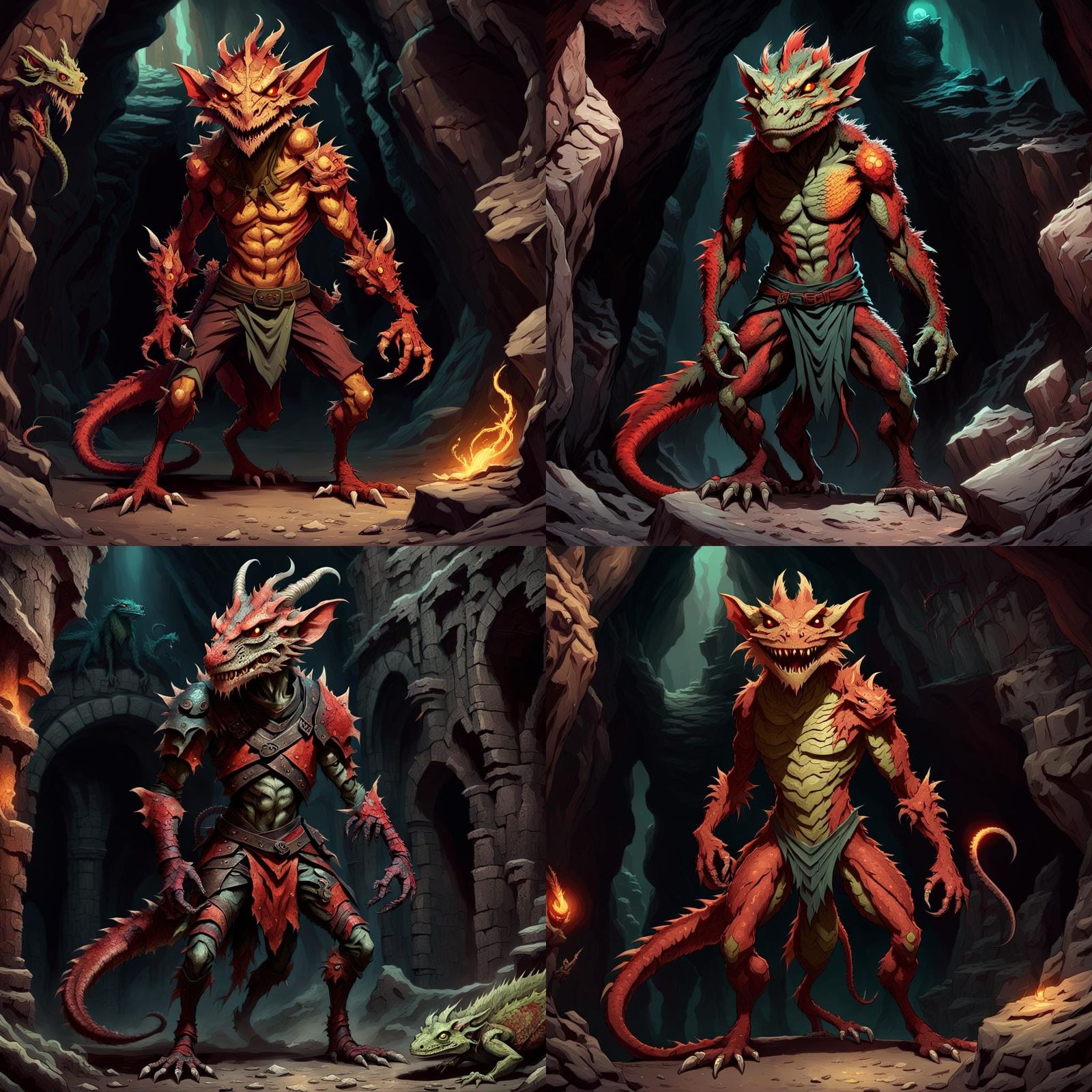 Red Kobold Creature in Dark Cavern Illustration
