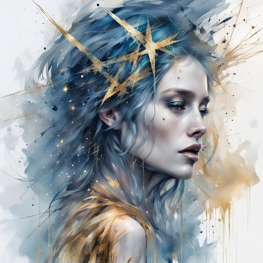 Winter Star in Watercolor and Ink Style