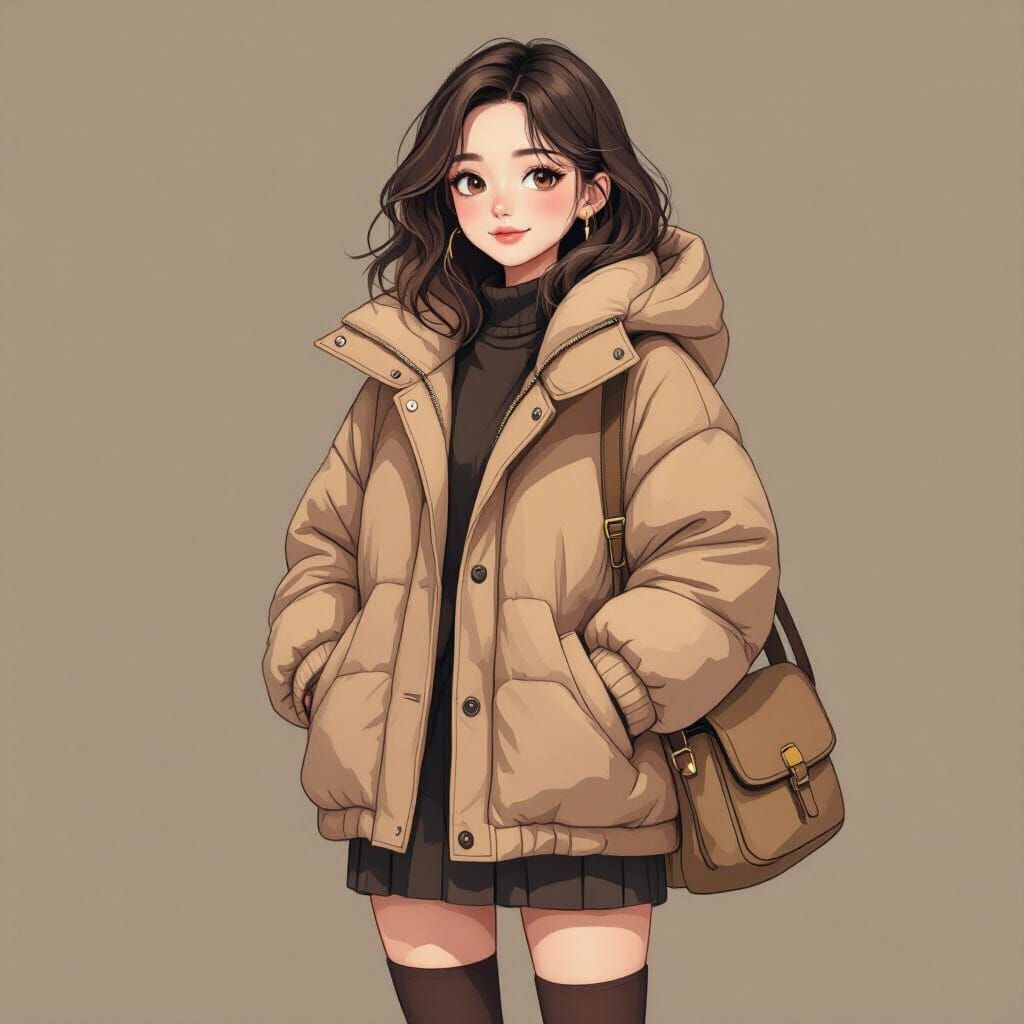 Mysterious Woman in Cartoon Style with Pastel Accents