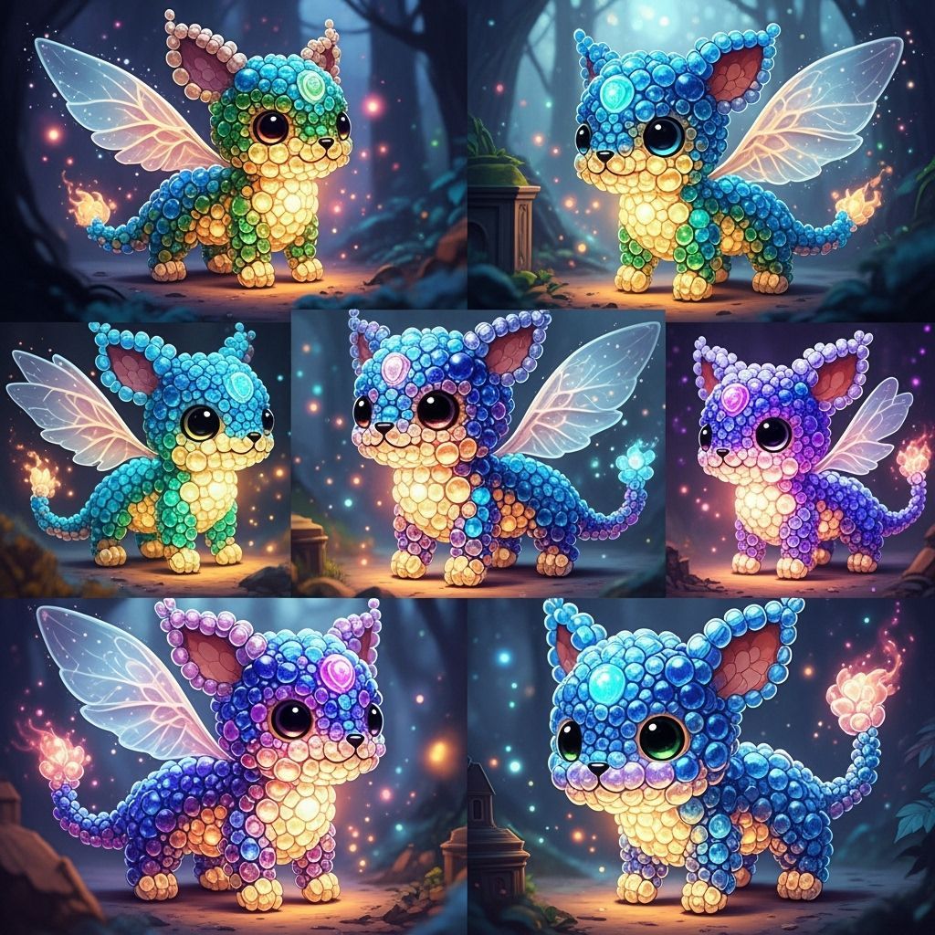 Magical Bead Creatures in a Mystical Forest
