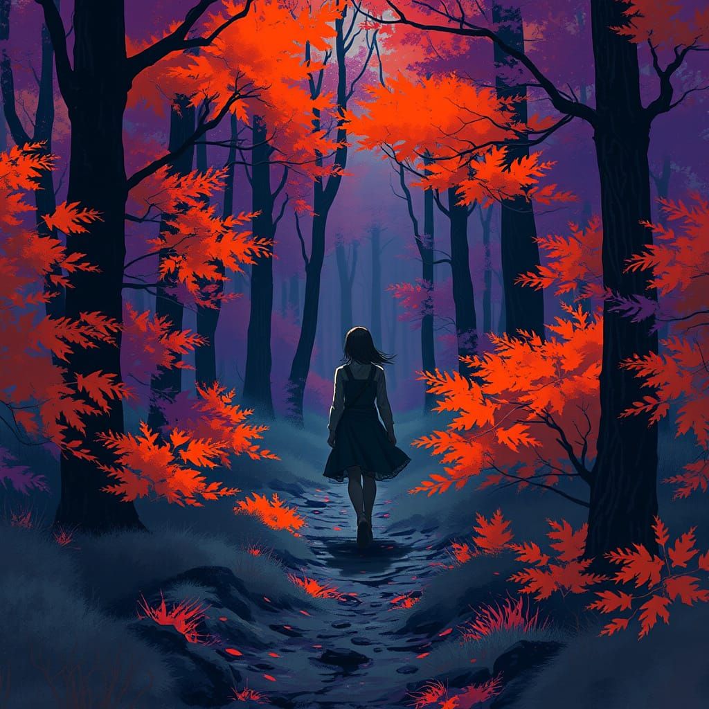 Mysterious Woman Amidst Orange and Purple Hues