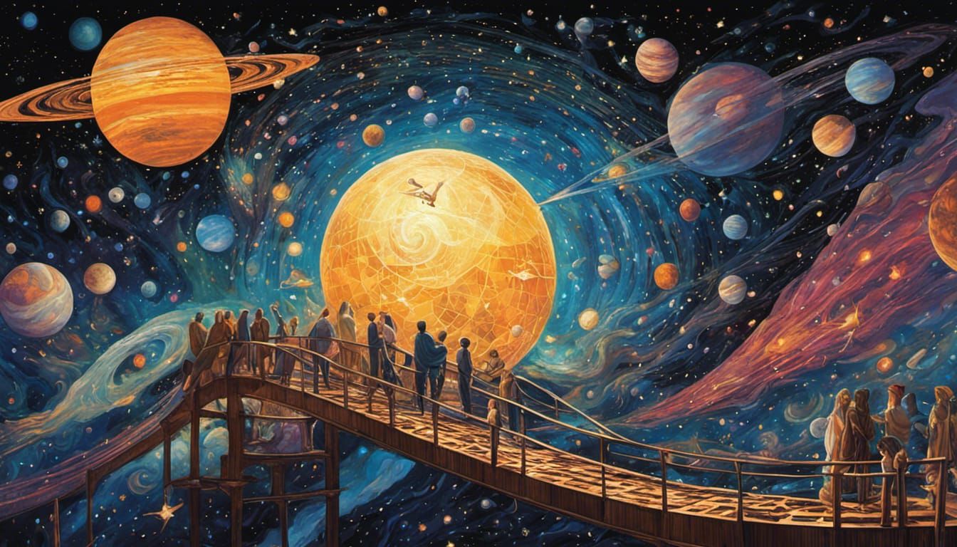 Cosmic Bridge Mosaic in Graffiti Art Style