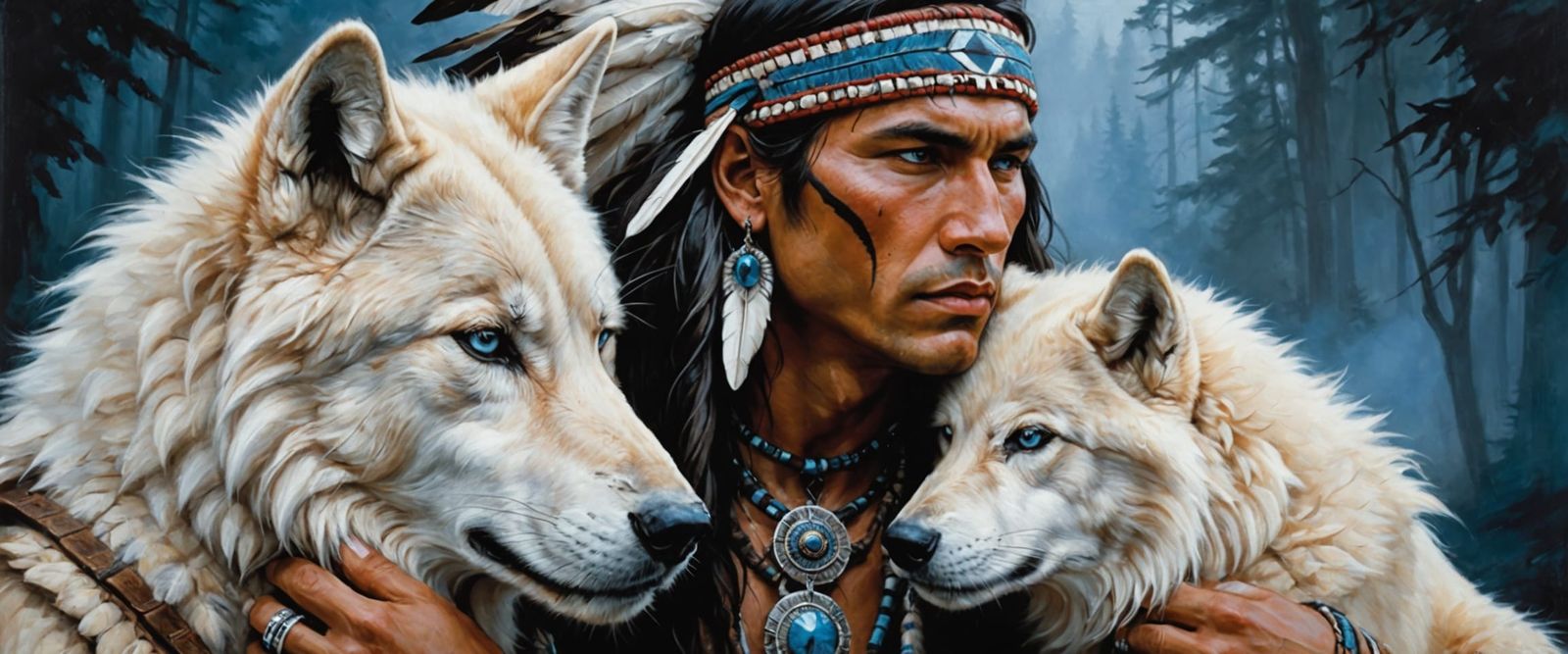 Native American Man and White Wolf Connection