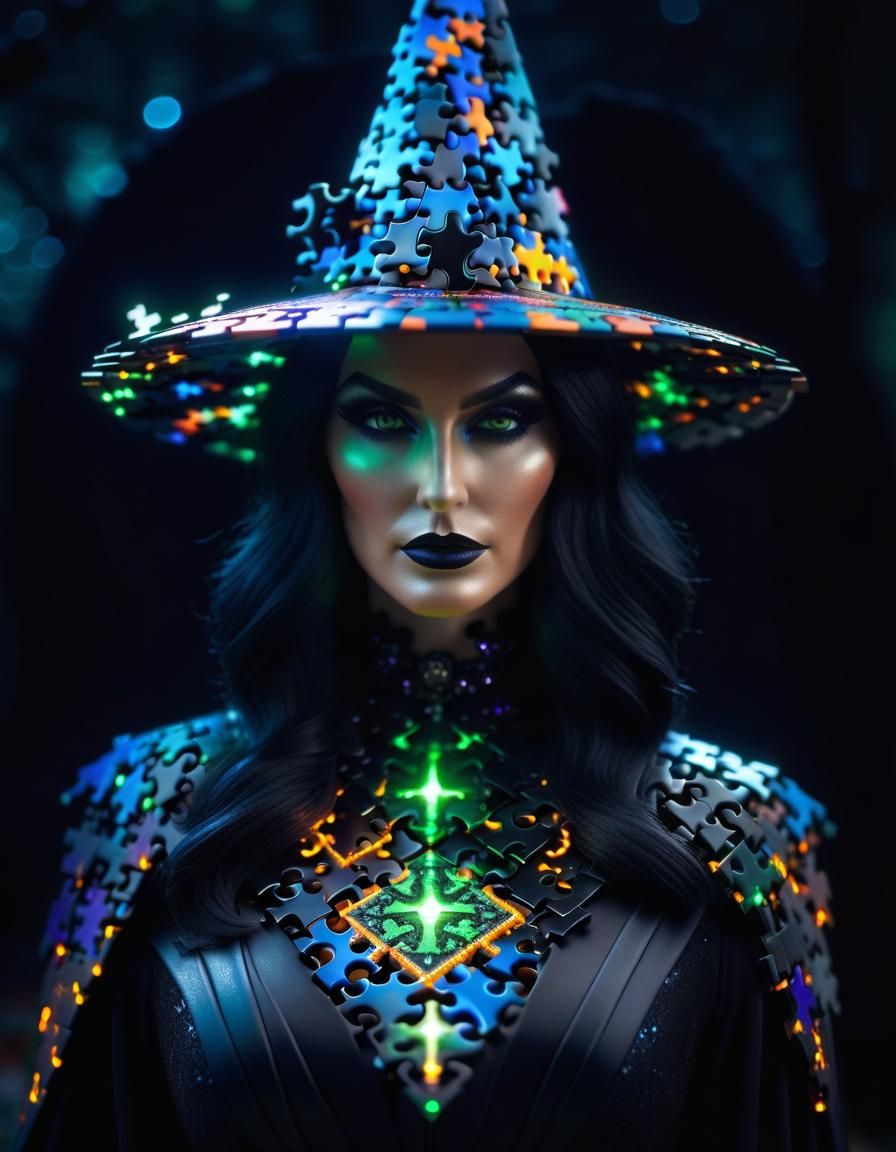 Recycled Puzzle Piece Witch Masterpiece