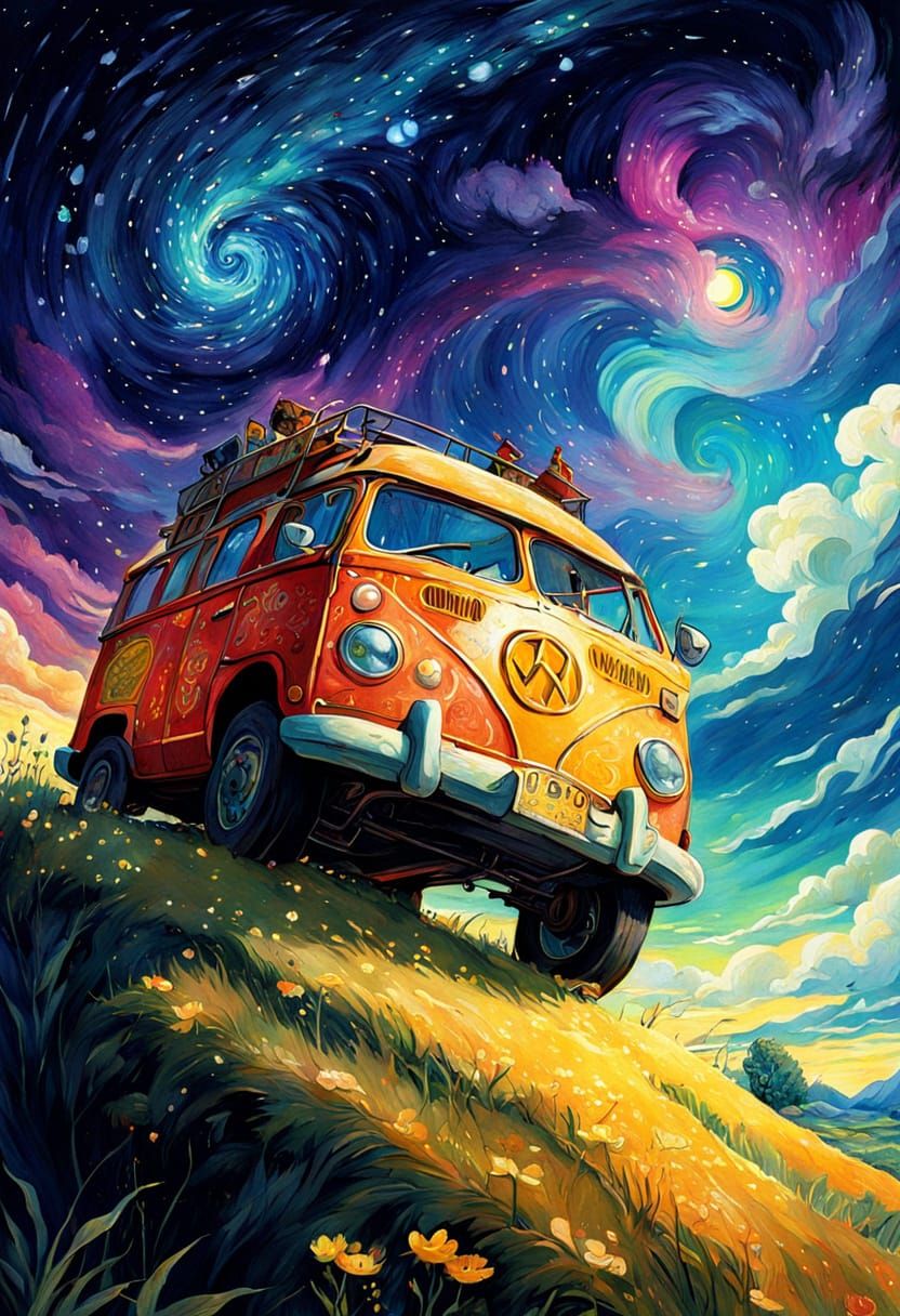 Whimsical Sci-Fi Fairytale Illustration in Van Gogh Style