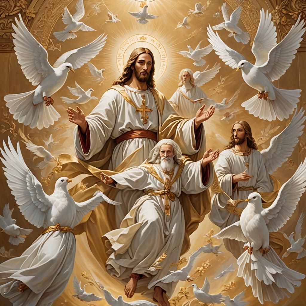Divine Trinity in Golden Light: Sacred Art