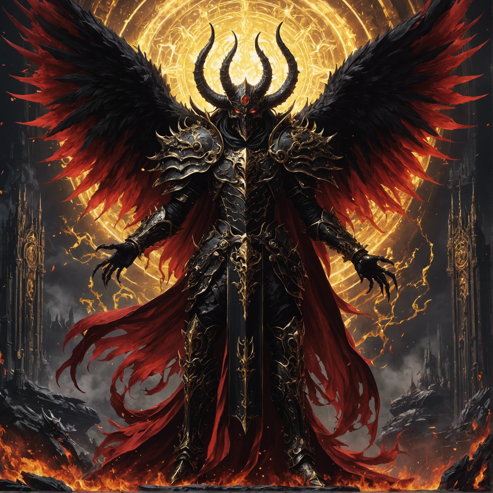 Anime-Style Satanic Demon Lord in Gold Trim Armour