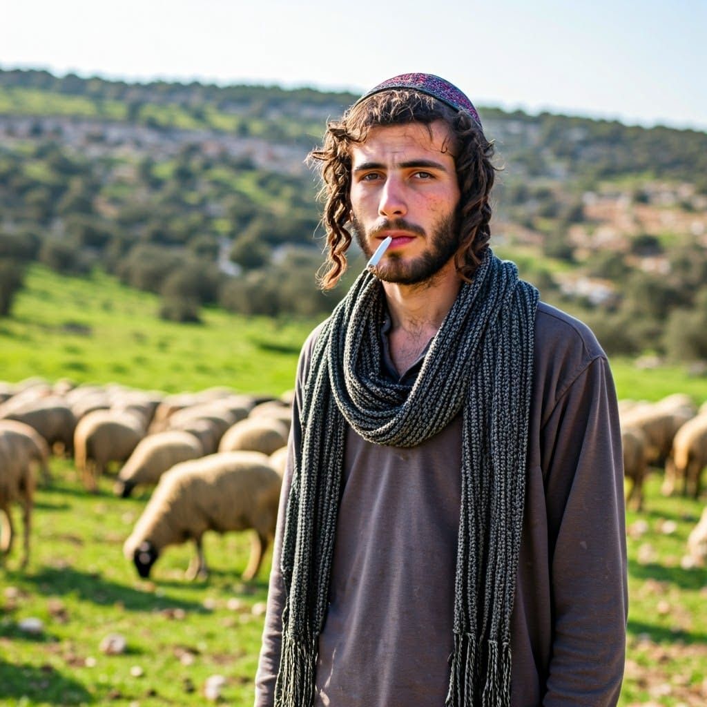 Rugged Hilltop Youth in Judean Landscape