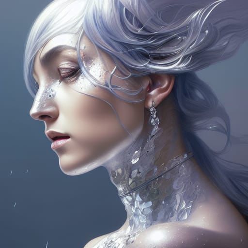 Ethereal Silver Goddess Portrait in Hyperdetailed Style