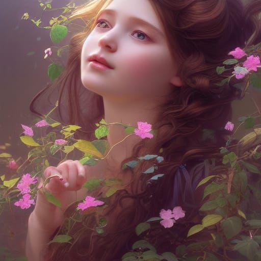 Beautiful Babies with Flowers: Hyperdetailed Concept Art