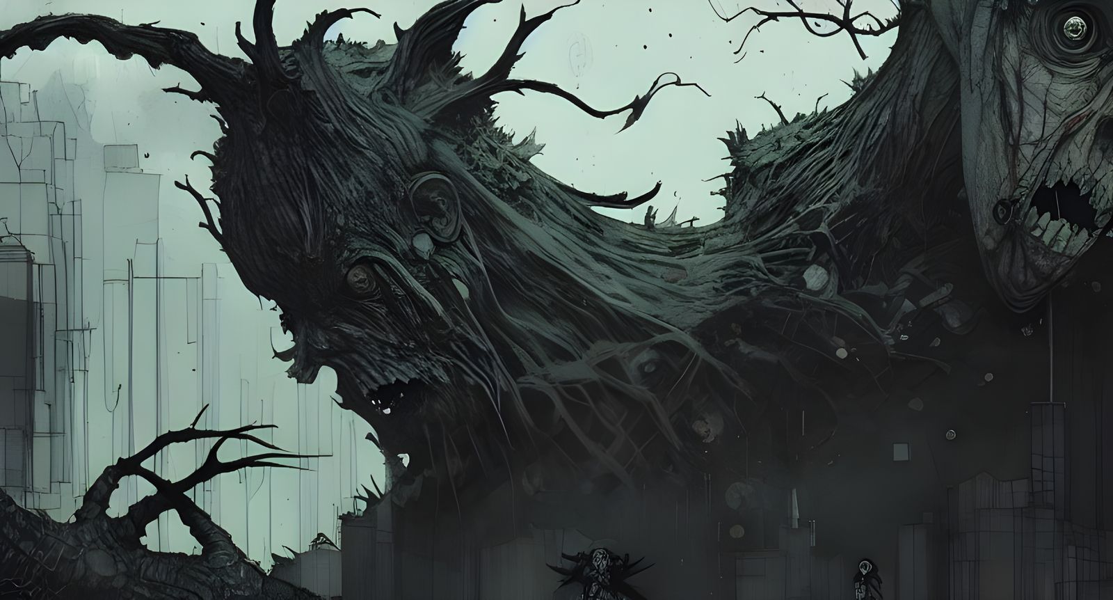 Sinister Monster Close-Up in Watercolor Style