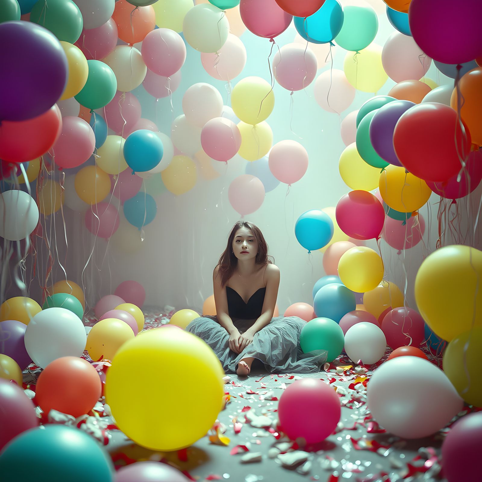 Melancholic Woman in Liminal Party Space