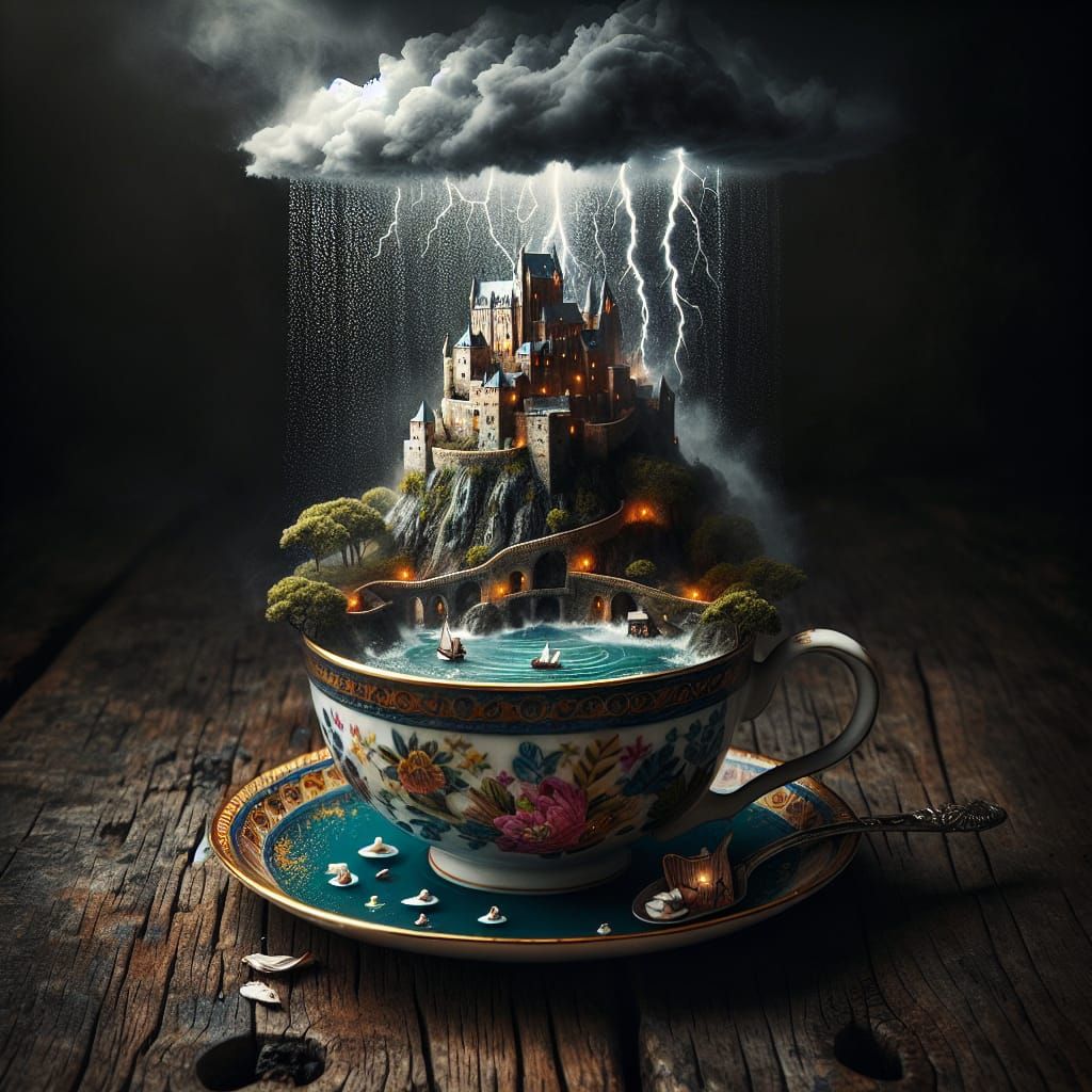 Miniature Stormy Landscape Inside Teacup