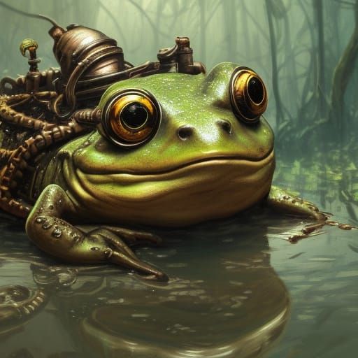 Steampunk Pirate Frog in Lush Swamp