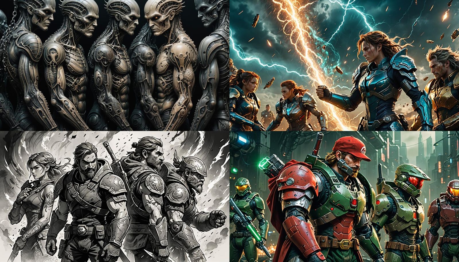 Seamless Video Game Character Mashup Tattoo Design