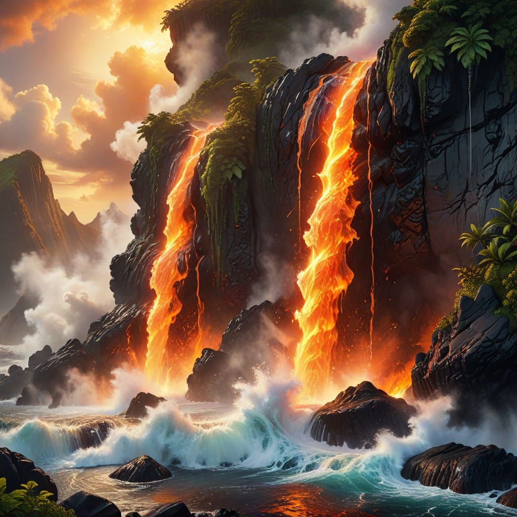 Lava Flow Meets Ocean in Epic Concept Art