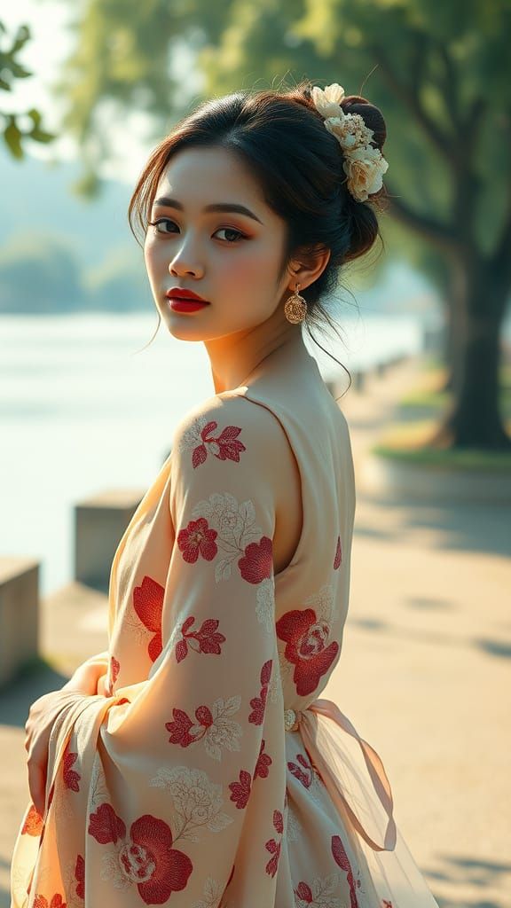 Serene Woman Portrait in Vibrant, Dreamy Textures