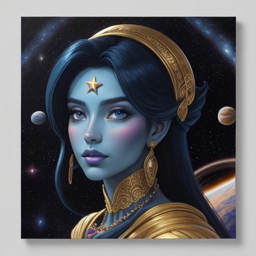 Blue cosmic goddess portrait